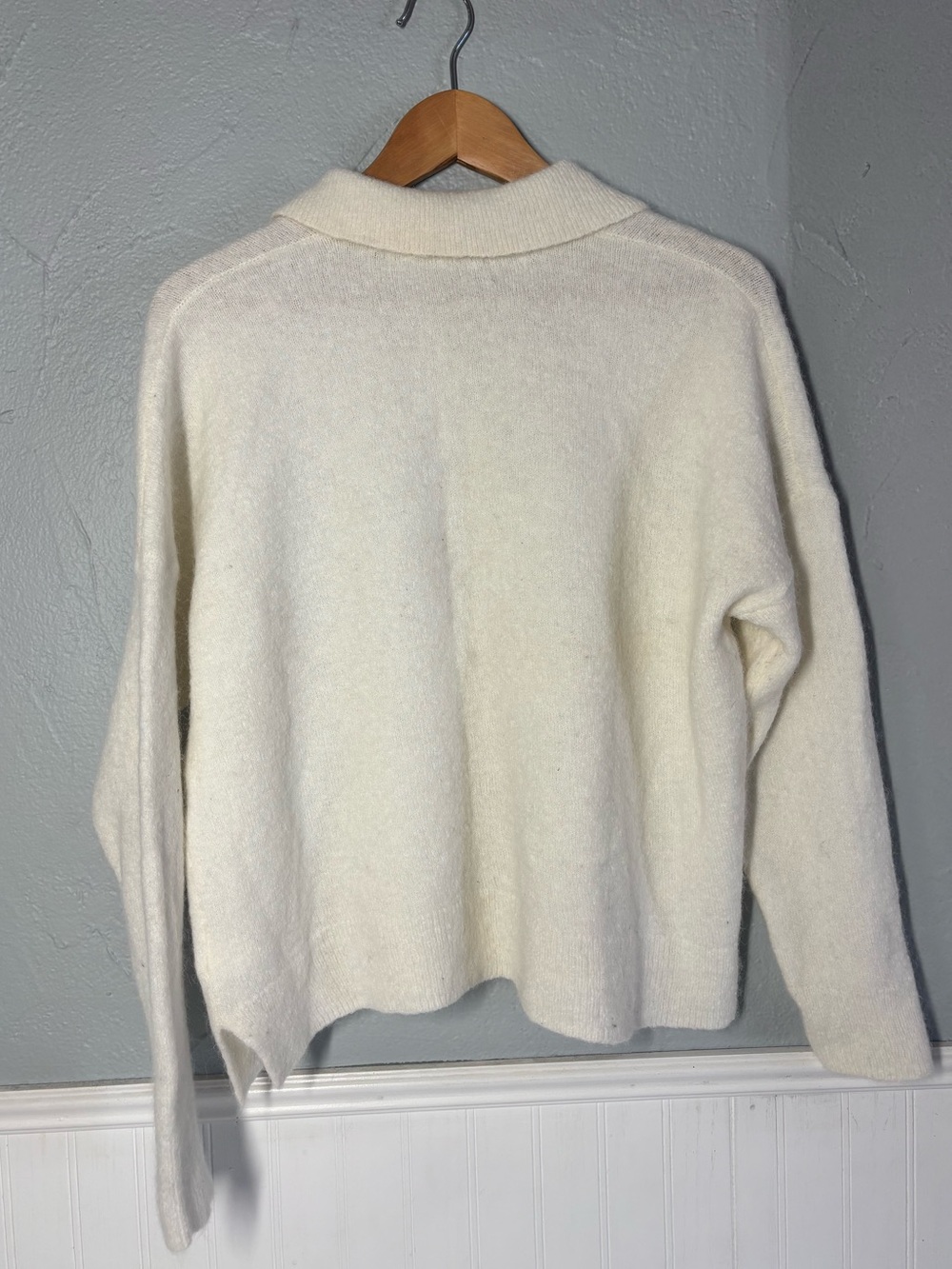 Madewell Off-White Wool/Alpaca Blend Carabelle Polo Button-Up Cardigan XL Boxy - Picture 5 of 13